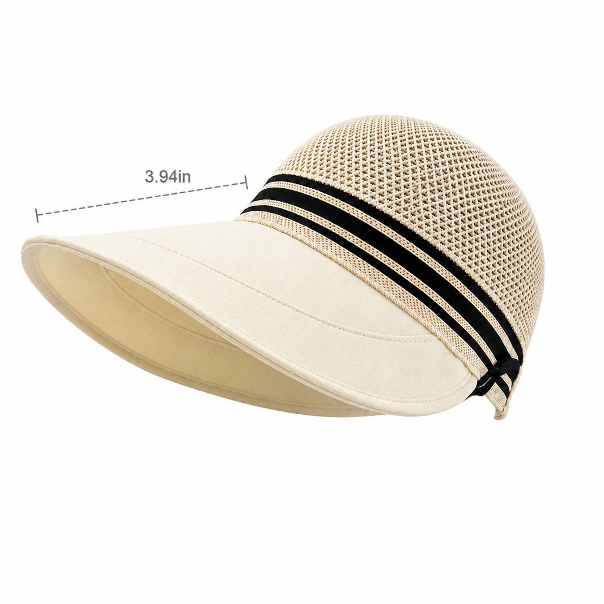 Alilang Women's Woven Wide Brim Visor Hat with Striped Band Mesh Crown Adjustable Back Strap