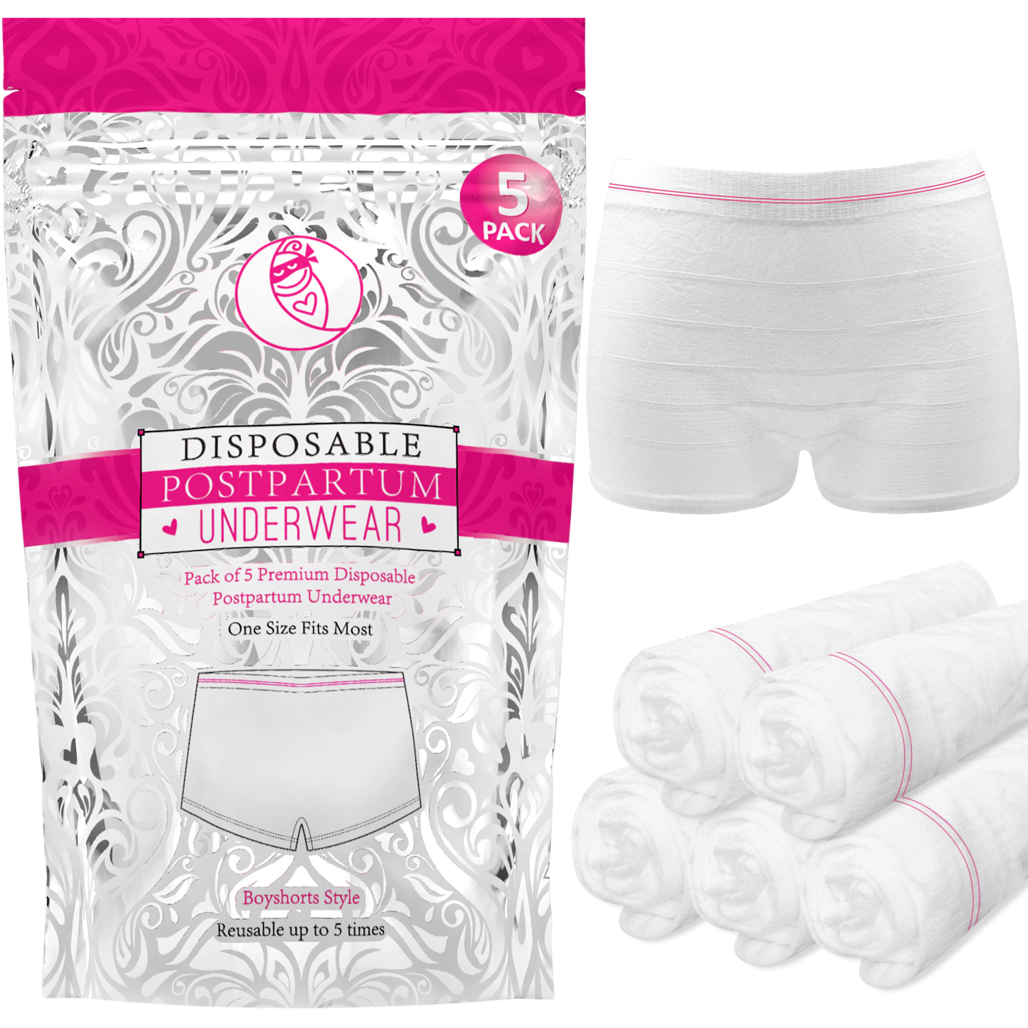 Ninja Mama Women's Serosa Postpartum Disposable Underwear Without Pad Soft & High-Waisted Pack of 5