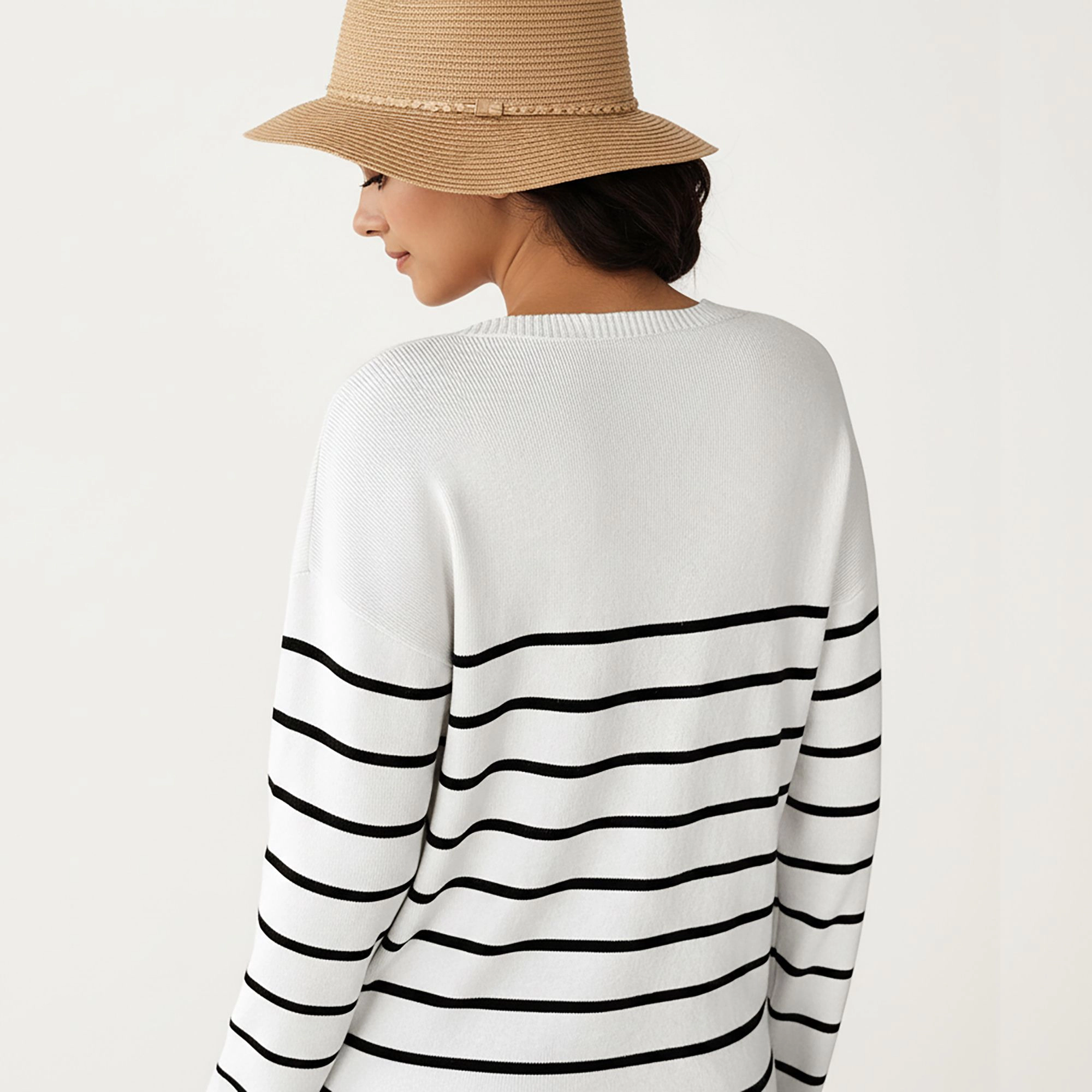 Anna-Kaci Women's Striped Knit Top with Scalloped V-Neckline and Soft Textured Fabric for Effortless Everyday Style