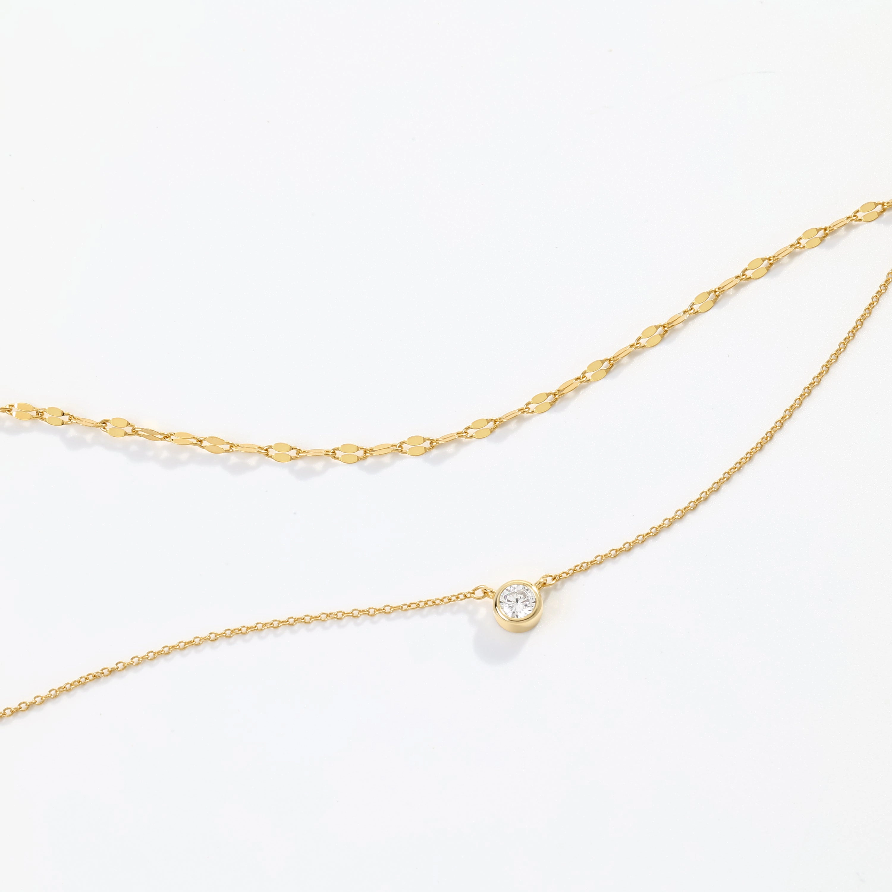 Mint & Lily Women's Classic Bezel Necklace And Petal Chain Set