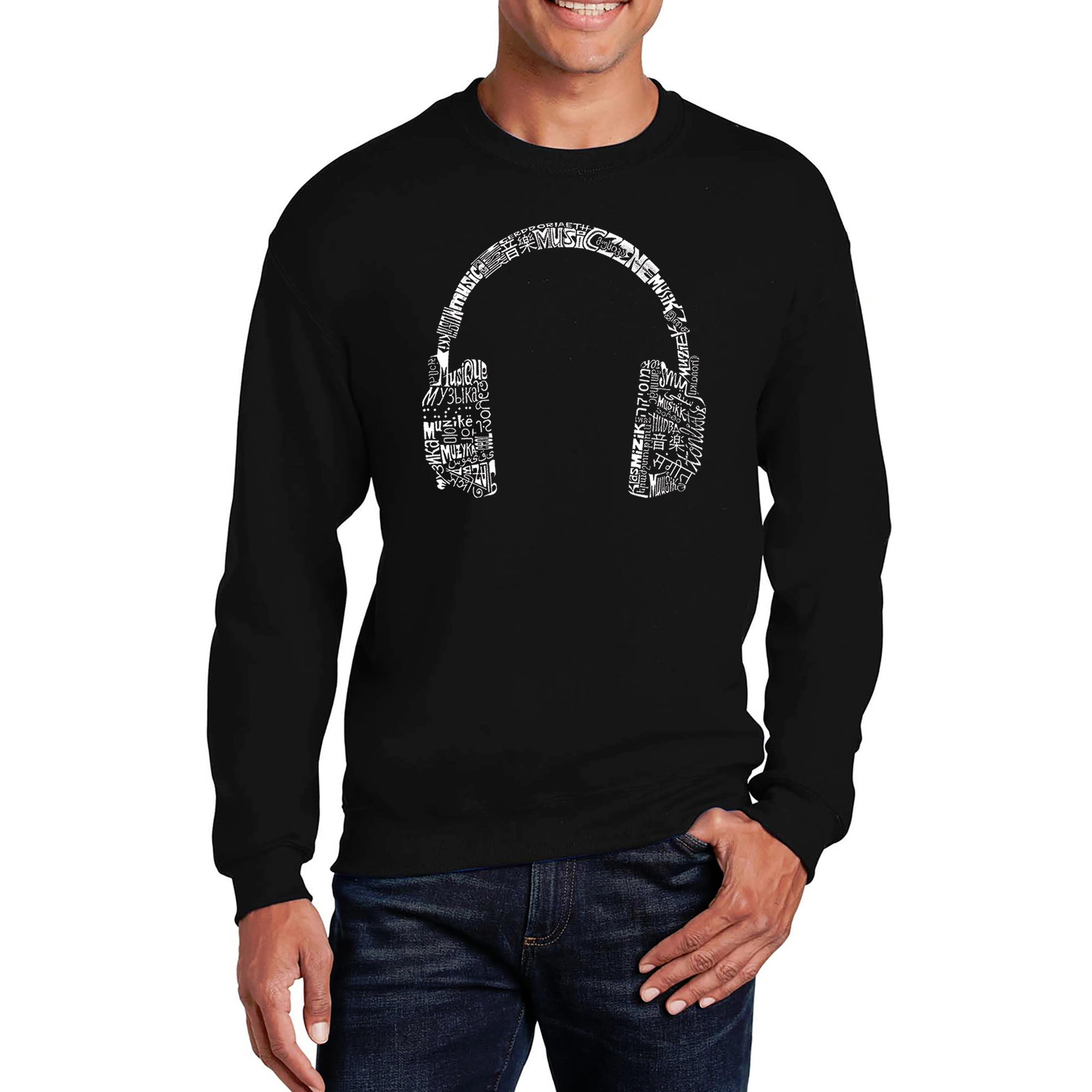 LA Pop Art Headphones Music Languages - Men's Word Crew Sweatshirt