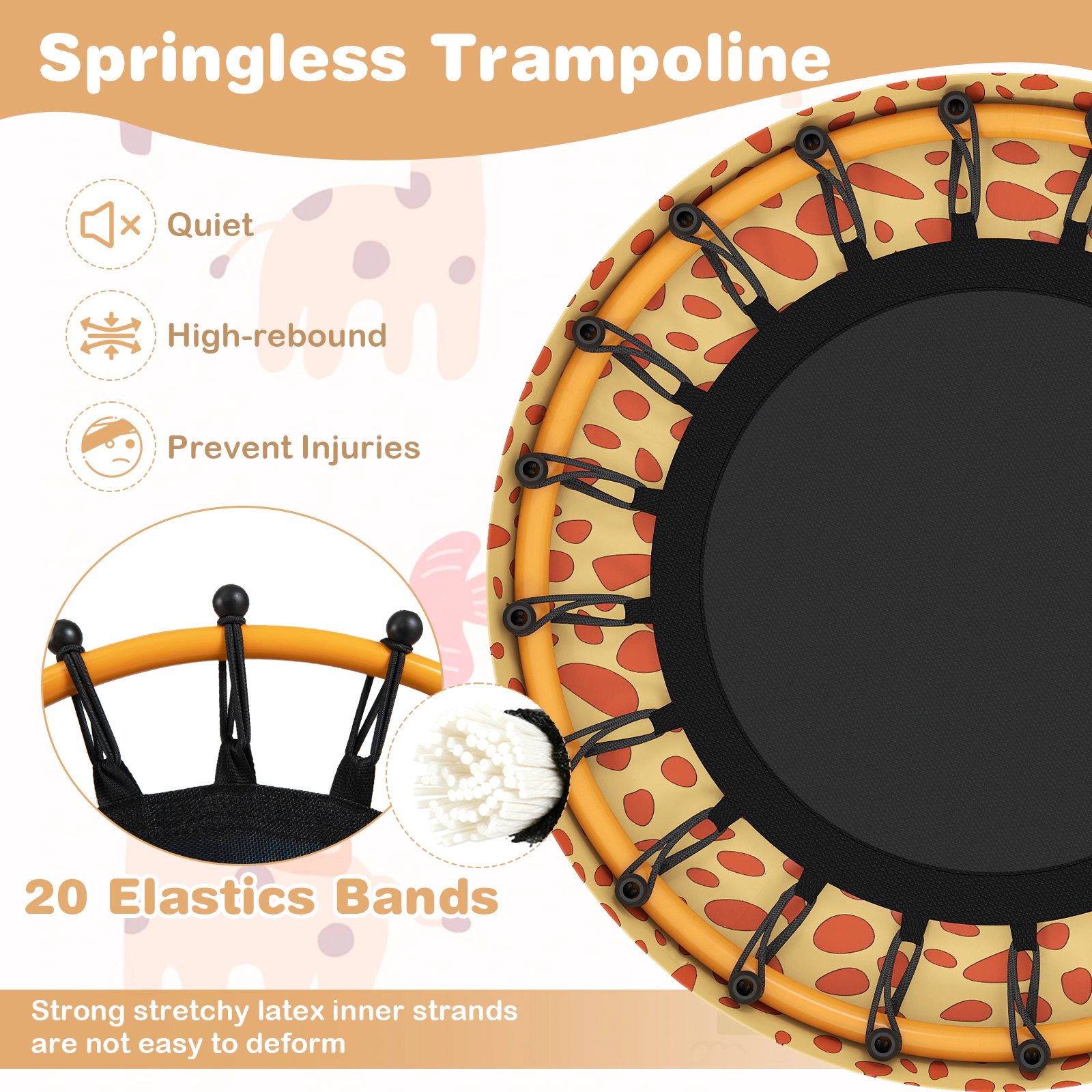 SUGIFT Mini Trampoline for Toddlers Orange with Foam Padded Handle and Giraffe Cover