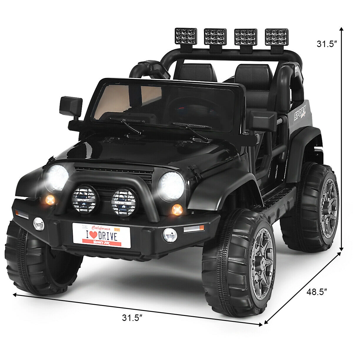 Glintex 12V 2-Seat Kids Ride-On Truck with Front and Rear Storage