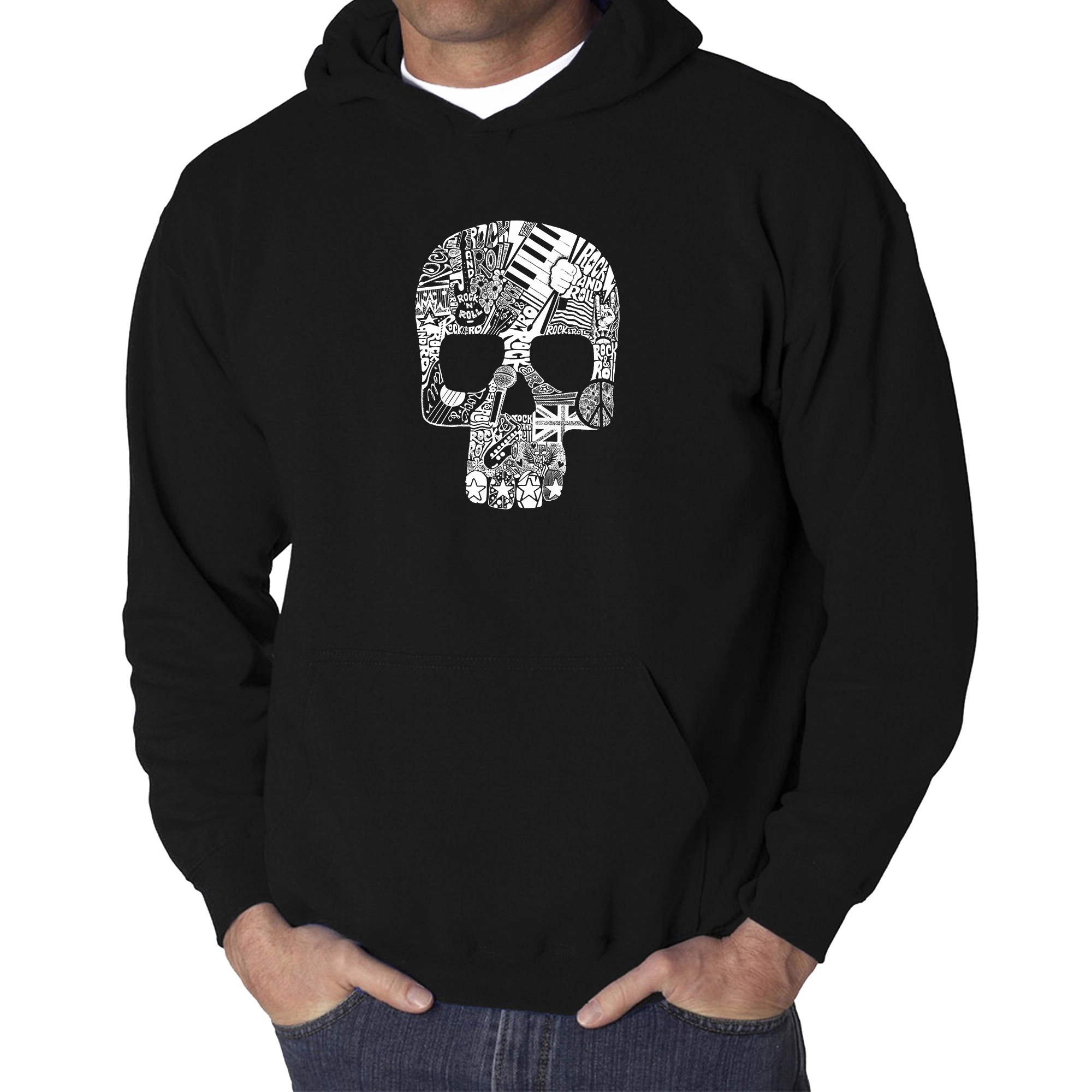 LA Pop Art Rock n Roll Skull - Men's Word Hooded Sweatshirt