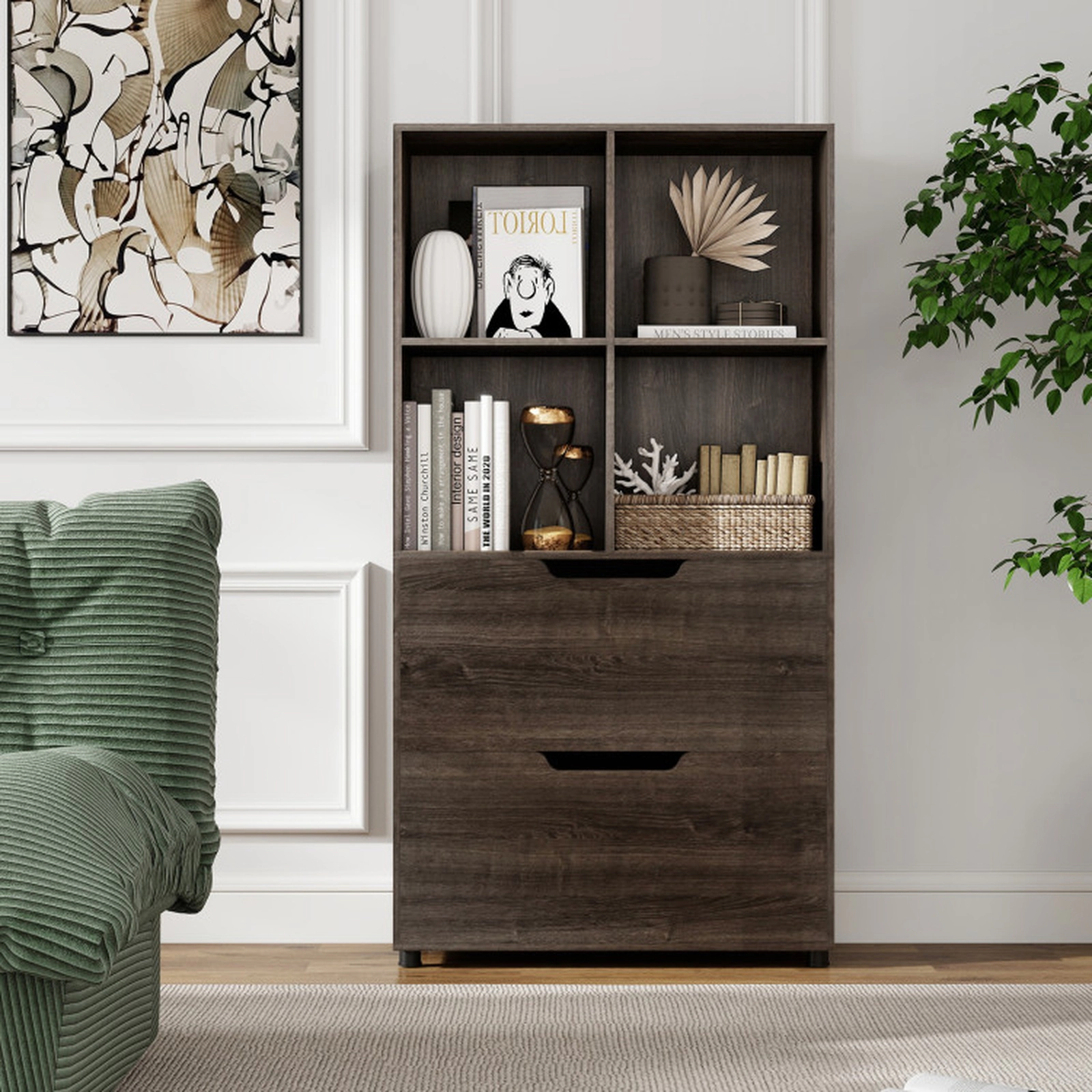 SUGIFT 4-Cube Bookcase with 2 Drawers 51 Tall Freestanding Bookshelf