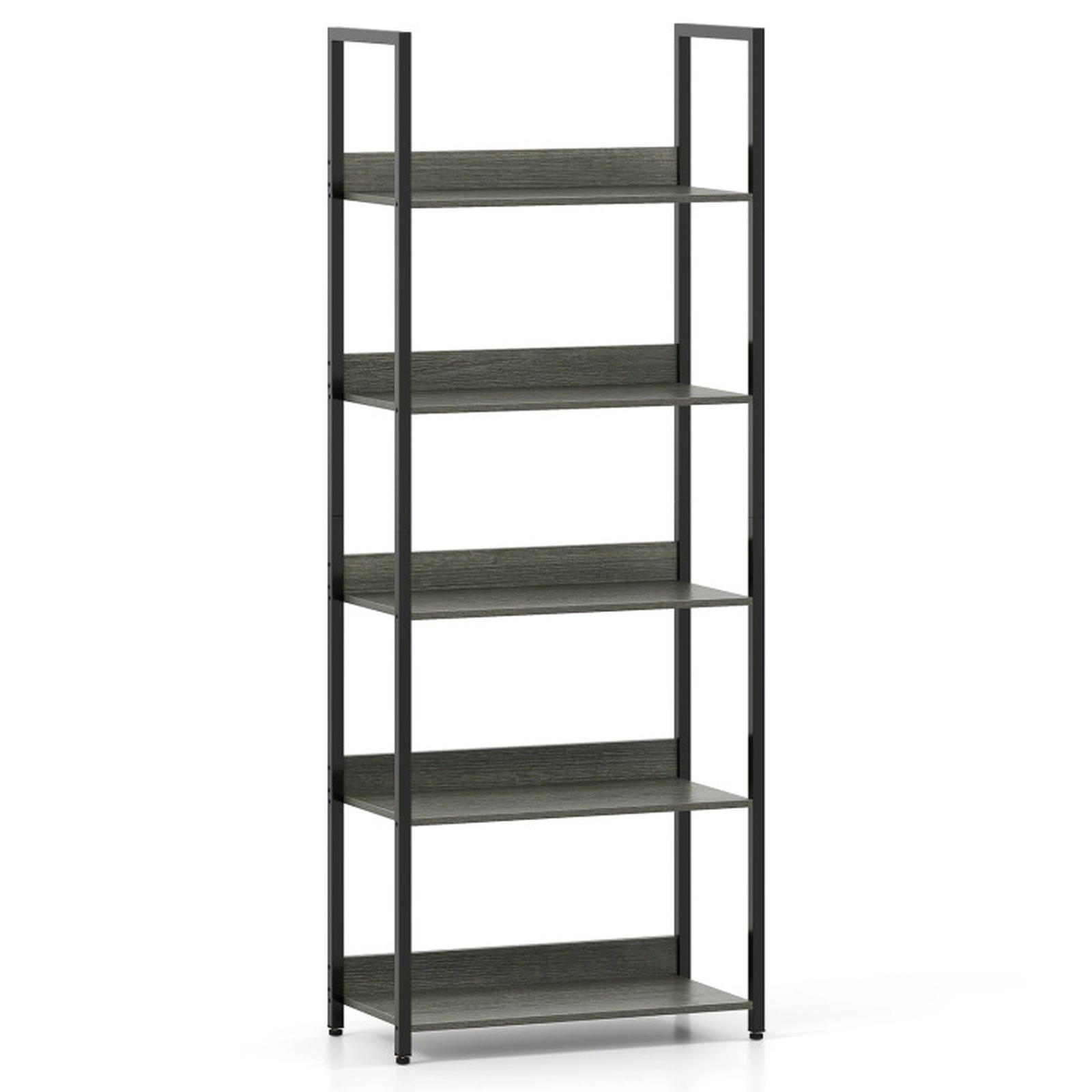 SUGIFT 5-Tier 61-in Tall Metal Frame Bookshelf with Back Panels Anti-Toppling Devices and Open Display Shelf