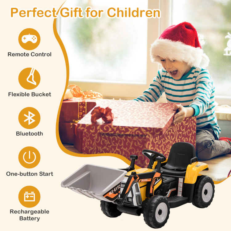 Hivvago 12V Battery Powered Kids Ride on Excavator with Adjustable Arm and Bucket