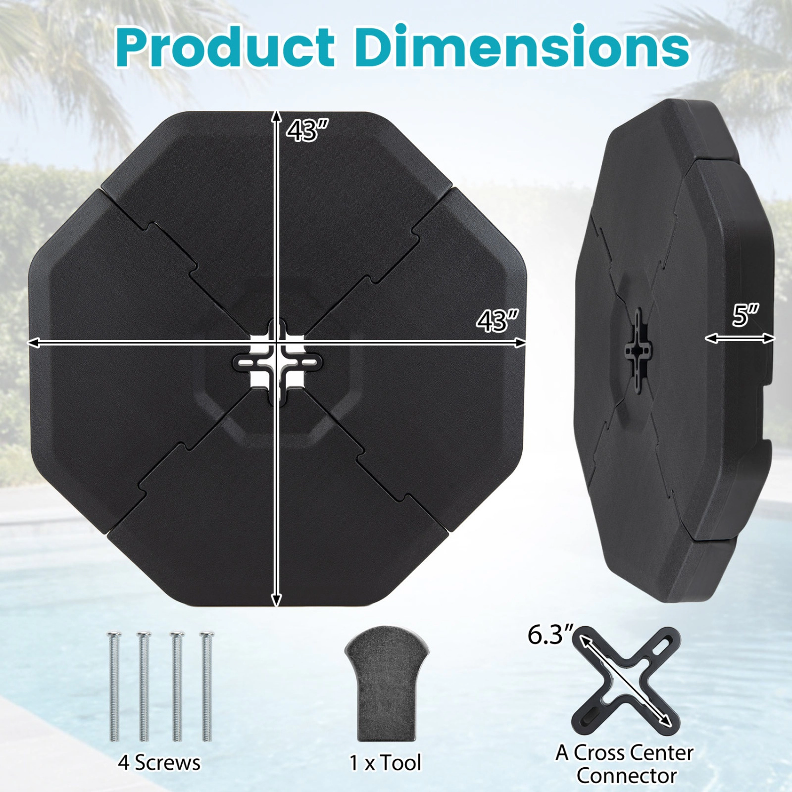 SUGIFT 4-Piece Black Fillable Cantilever Umbrella Base, 350-Lb Hold-Down