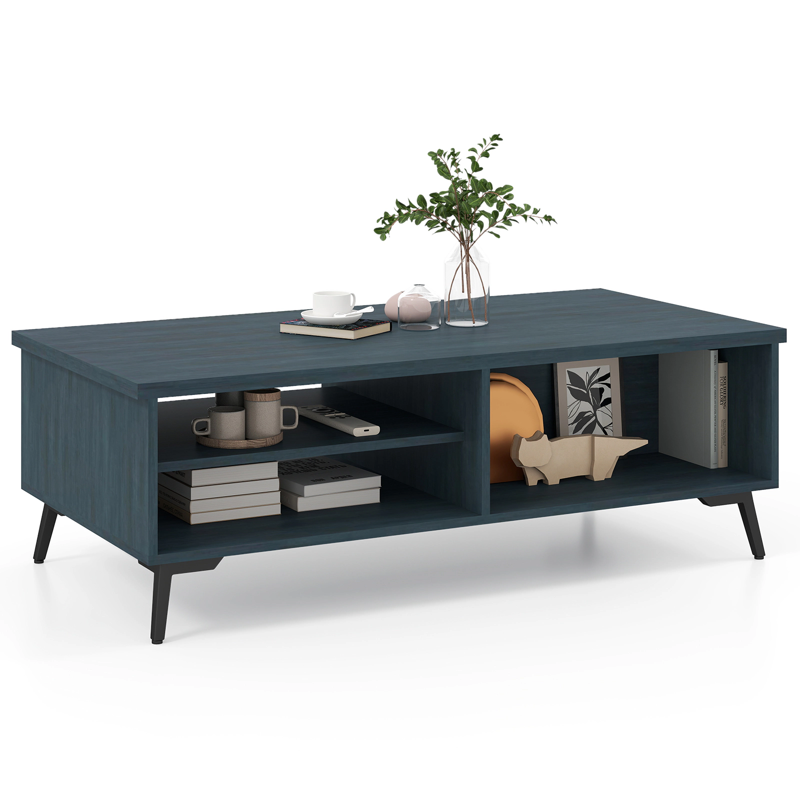 Glintex 2-Tier 47-Inch Mid-Century Coffee Table with Side Compartments