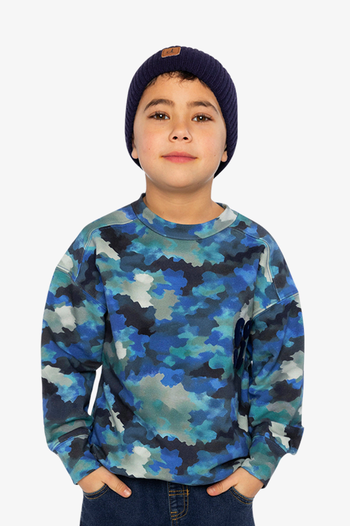 Deux par Boys Fleece Camouflage Sweatshirt with COOL Graphic