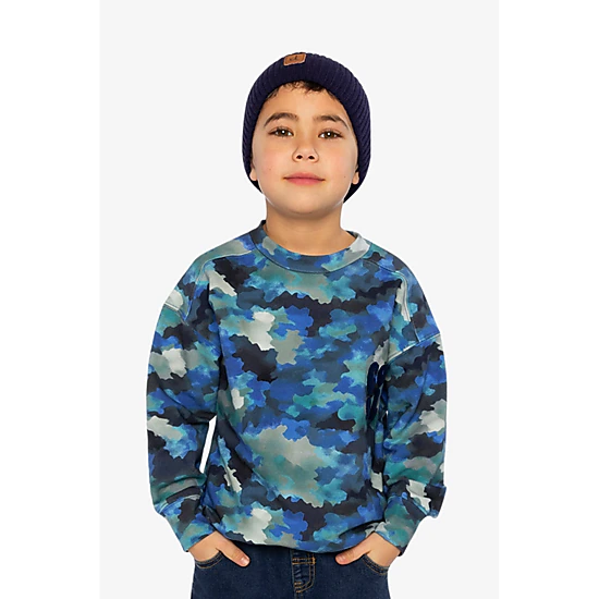Deux par Deux Boys Fleece Camouflage Sweatshirt with COOL Graphic