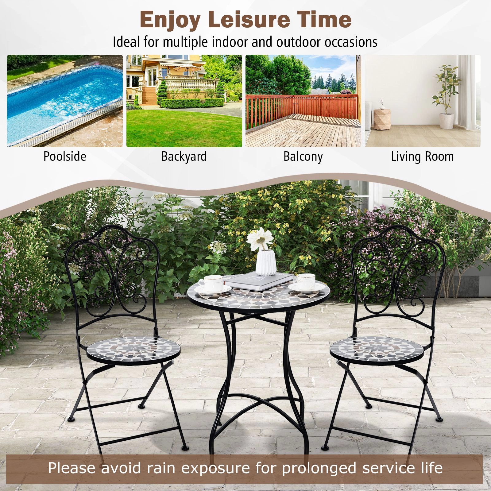 SlickBlue 24 Inch Round Mosaic Patio Table with Metal X-Frame