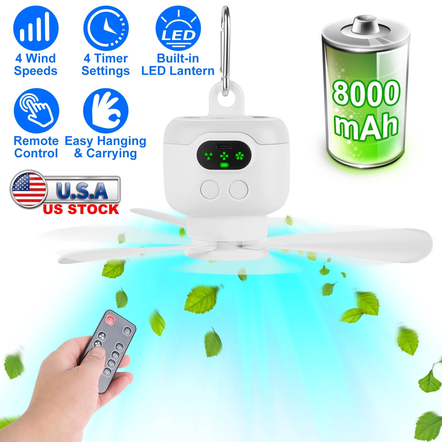 GBruno 2-in-1 Camping Fan With LED Lantern