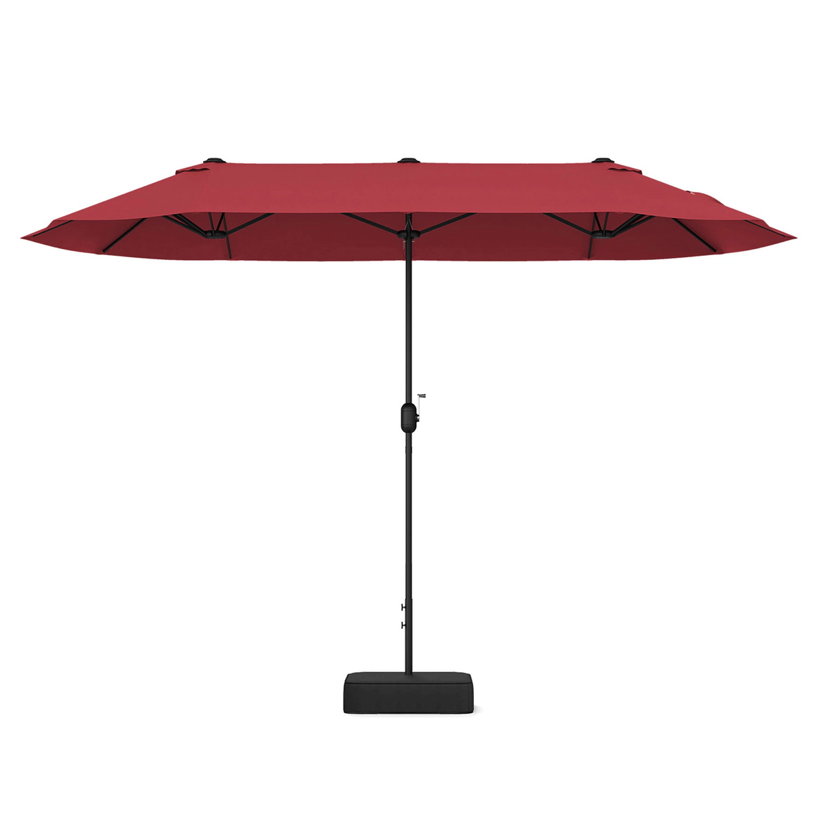 SUGIFT 13-ft Double-Sided Patio Twin Table Umbrella with Crank Handle and Fillable Cross Base 25.5 x 25.5 in Stand Wine