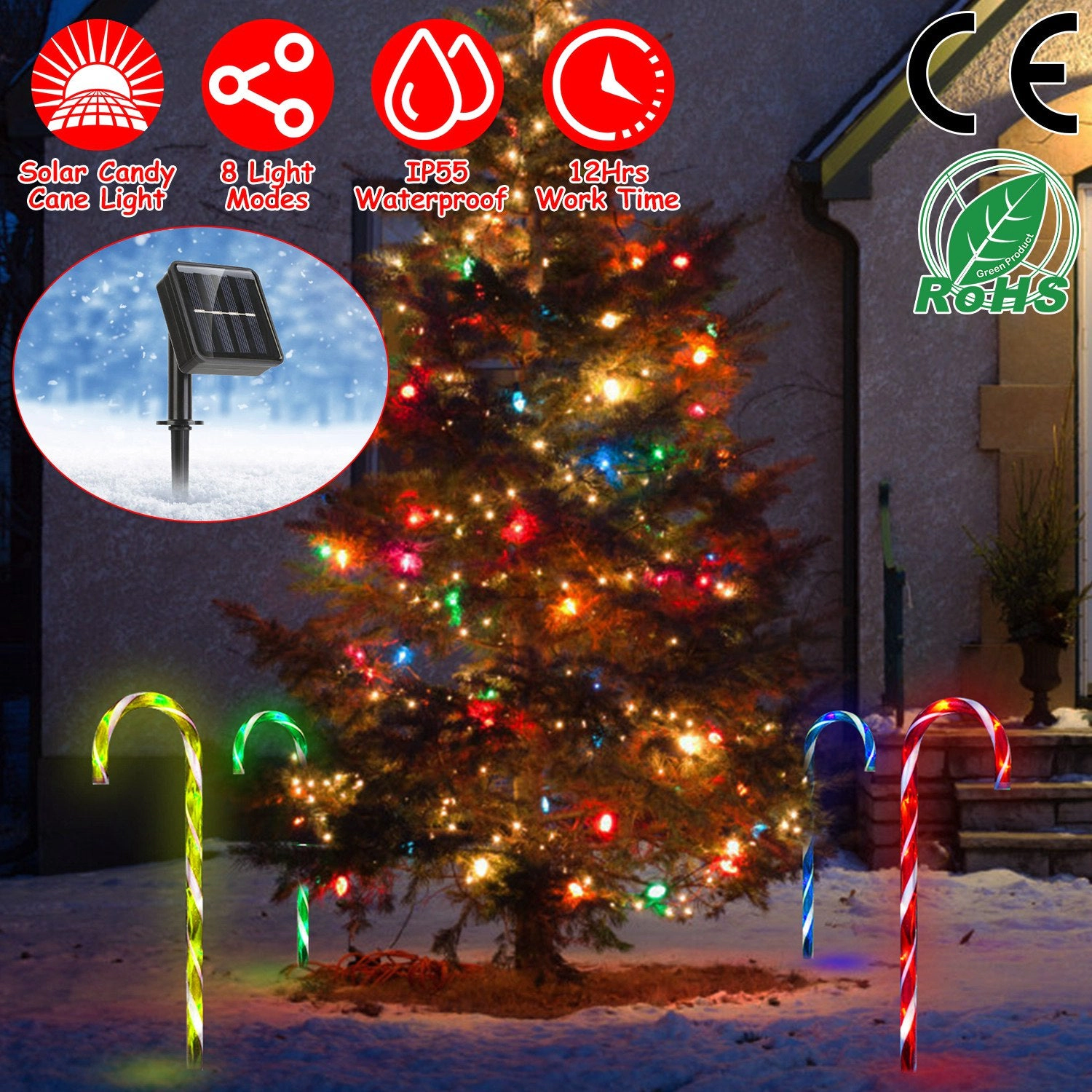 GBruno Solar Waterproof Candy Cane Stake Light