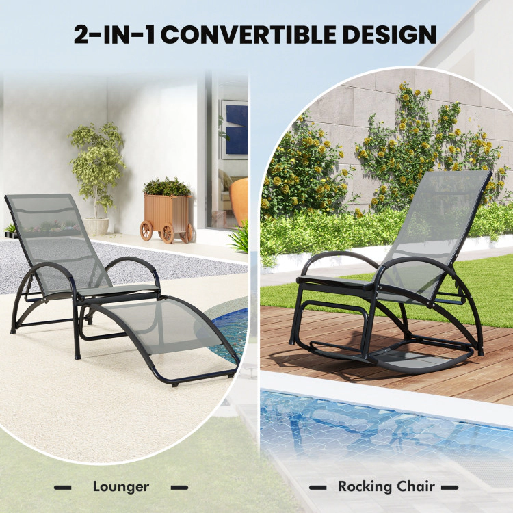 Hivvago 2-In-1 Outdoor Rocking Chair With 4-Position Adjustable Backrest For Patio Porch Poolside