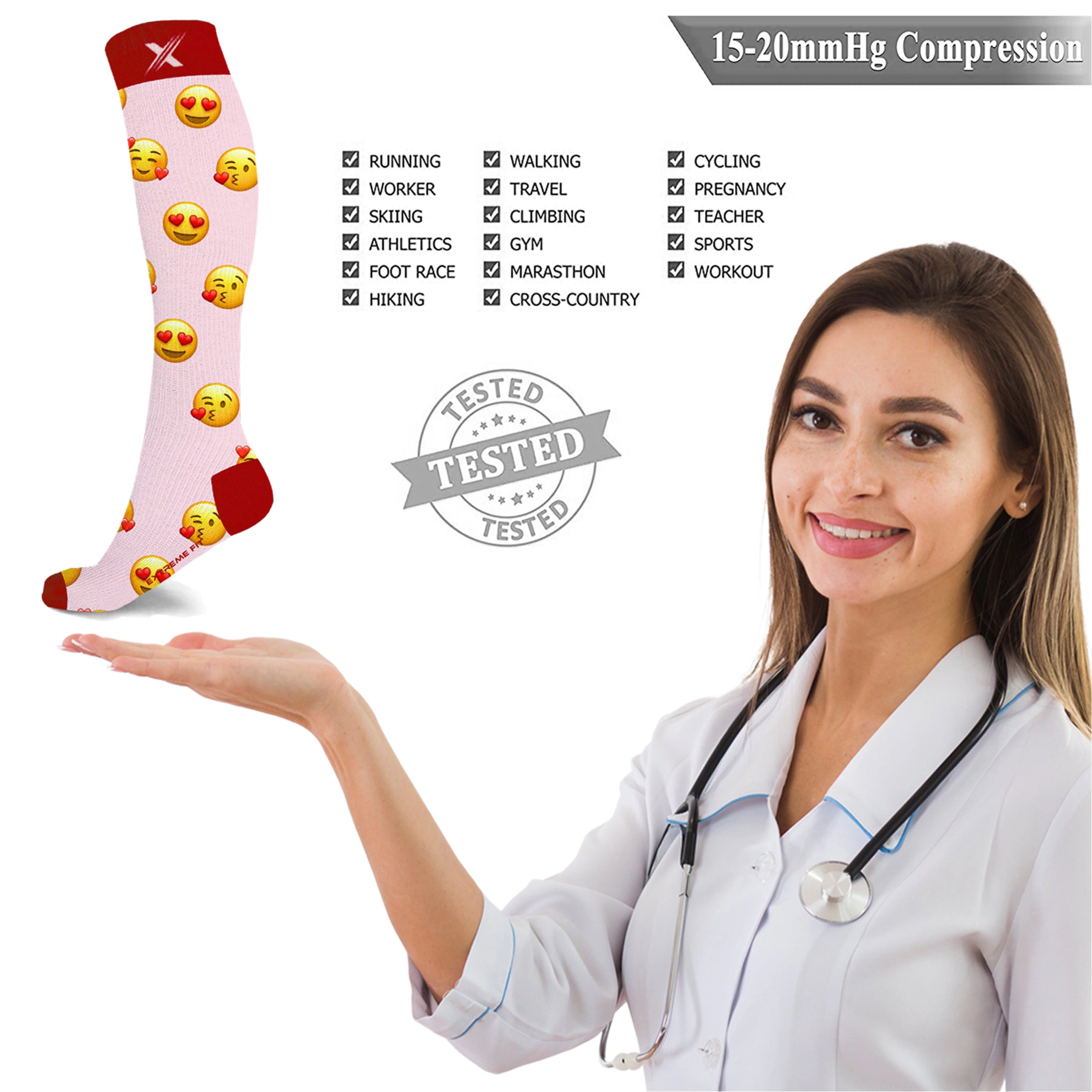 Extreme Fit Emoji Fun And Expressive Compression Socks - 3 Pair