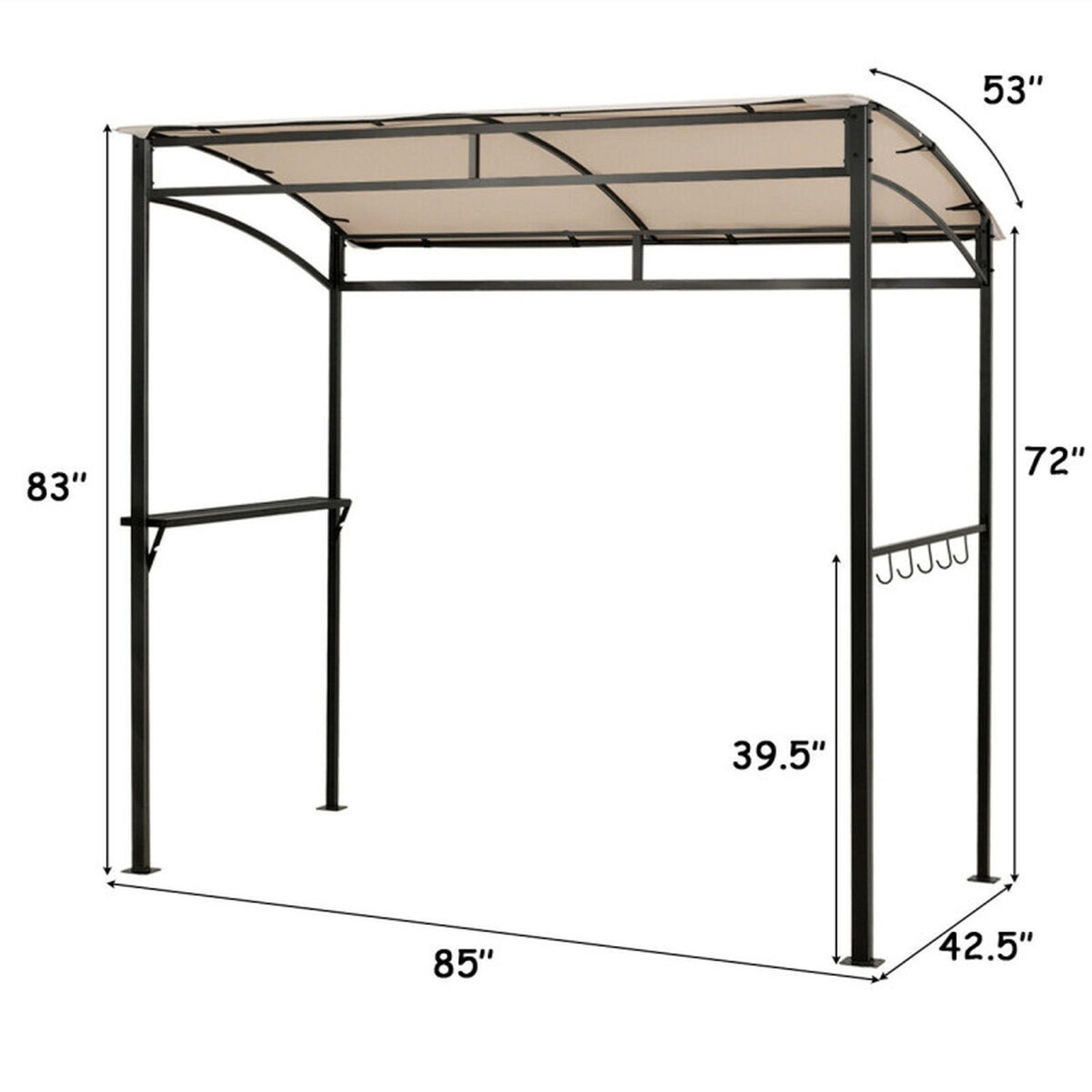 SUGIFT Grill Gazebo Outdoor Patio Garden BBQ Canopy Shelter 83-in Tall with Metal Shelf and Hooks Beige Brown
