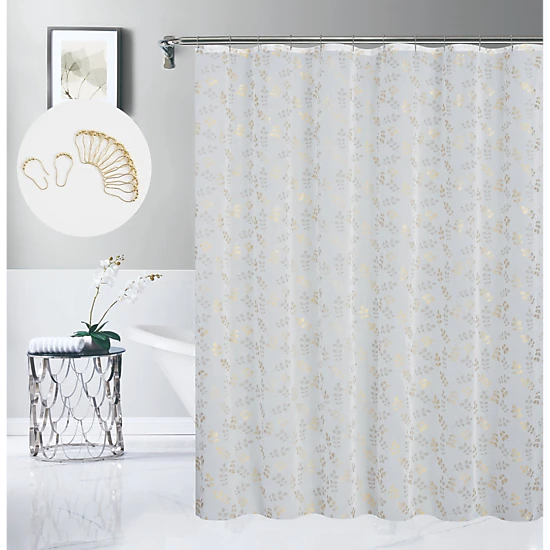 Dainty Home Clarissa Linen Textured Metallic Fabric Shower Curtain with 12 Matching Hooks 70" x 72"