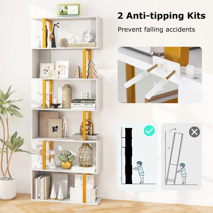 Hivvago 6-Tier Geometric Bookcase with Metal Frame and Anti-tipping Kits