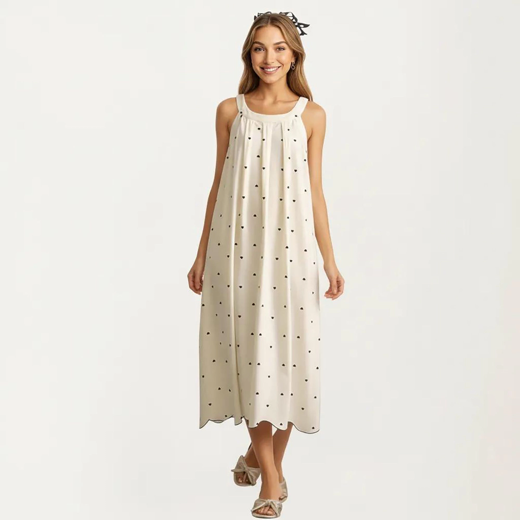 Anna-Kaci Women's Sleeveless Pajama Dress with Scoop Neck Loose Fit Midi Sleepwear Nightgown Printed Pattern