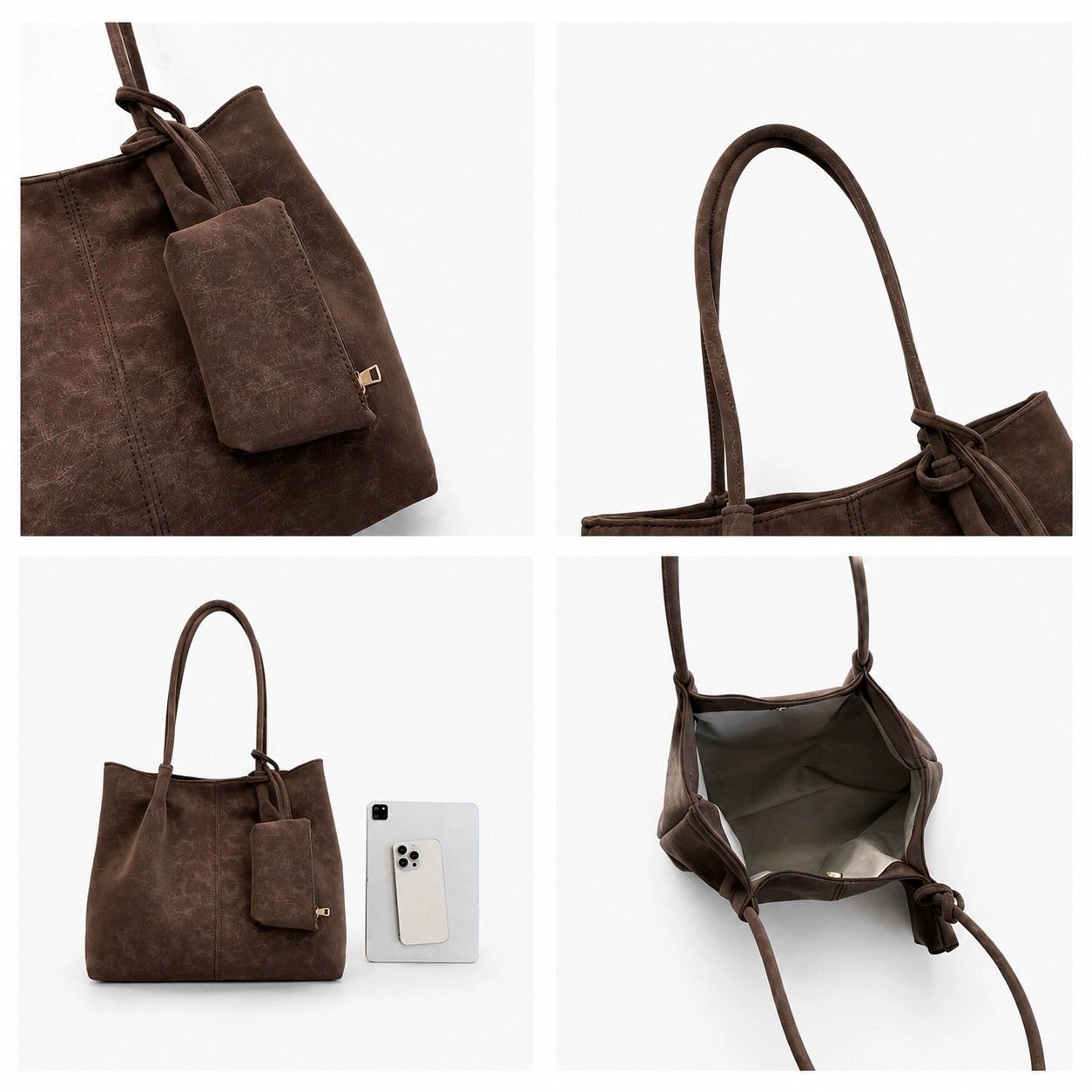 Alilang Women's Soft PU Leather Tote Bag with Removable Pouch and Shoulder Handles, Khaki