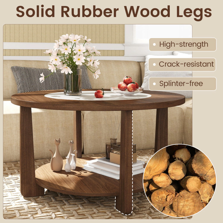 Hivvago Round Living Room Coffee Table with Contrasting Top and Open Display Shelf
