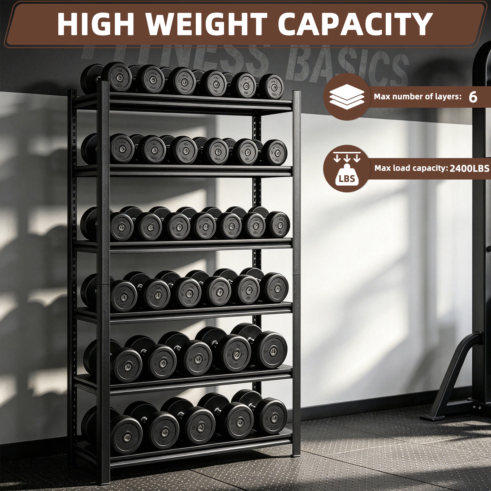 Flynama 6-Shelf Pantry Organizer Shelving, Heavy Duty Steel, Adjustable, Black (48"W x 84"H x 18"D)