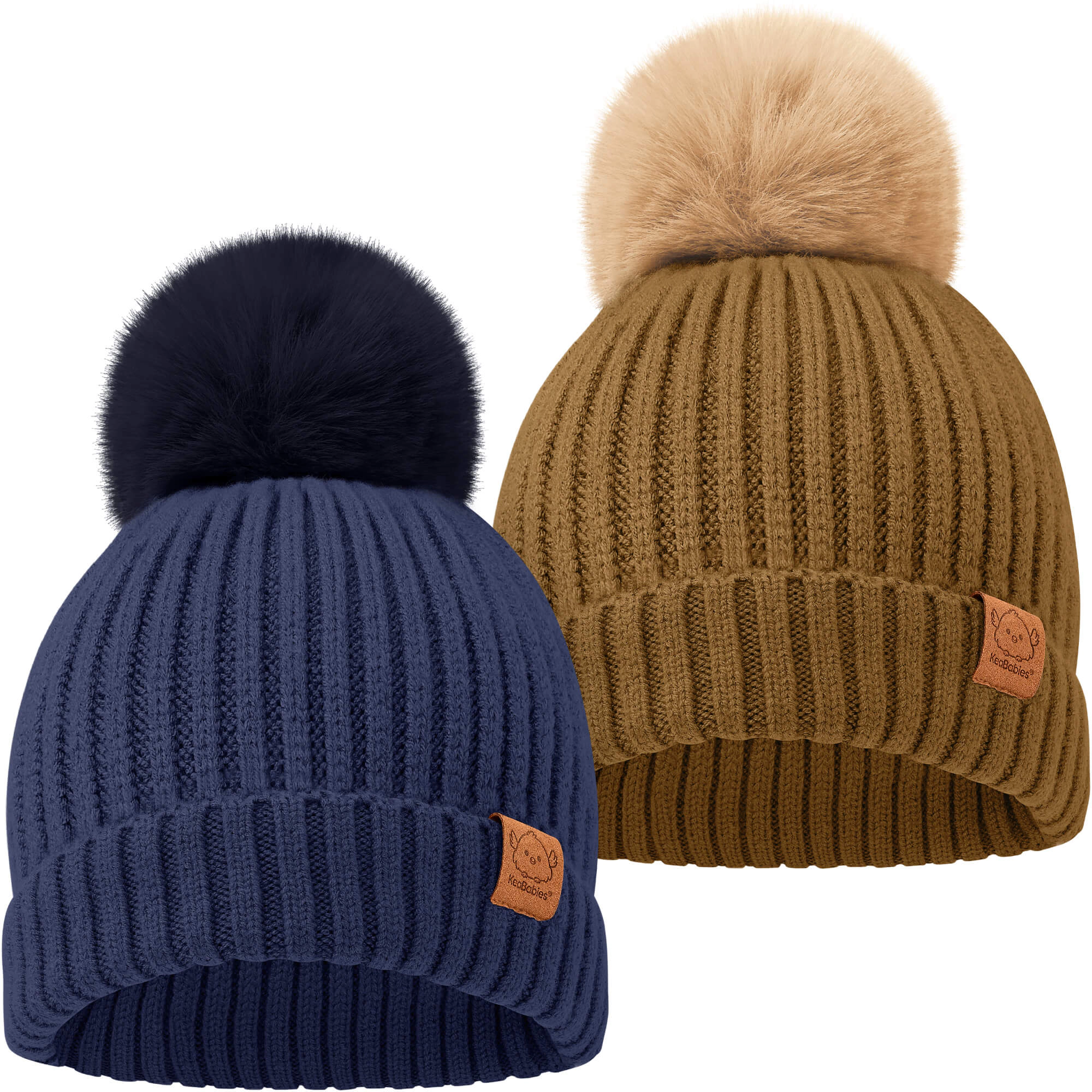 KeaBabies 2-Pack Pom Knitted Beanie