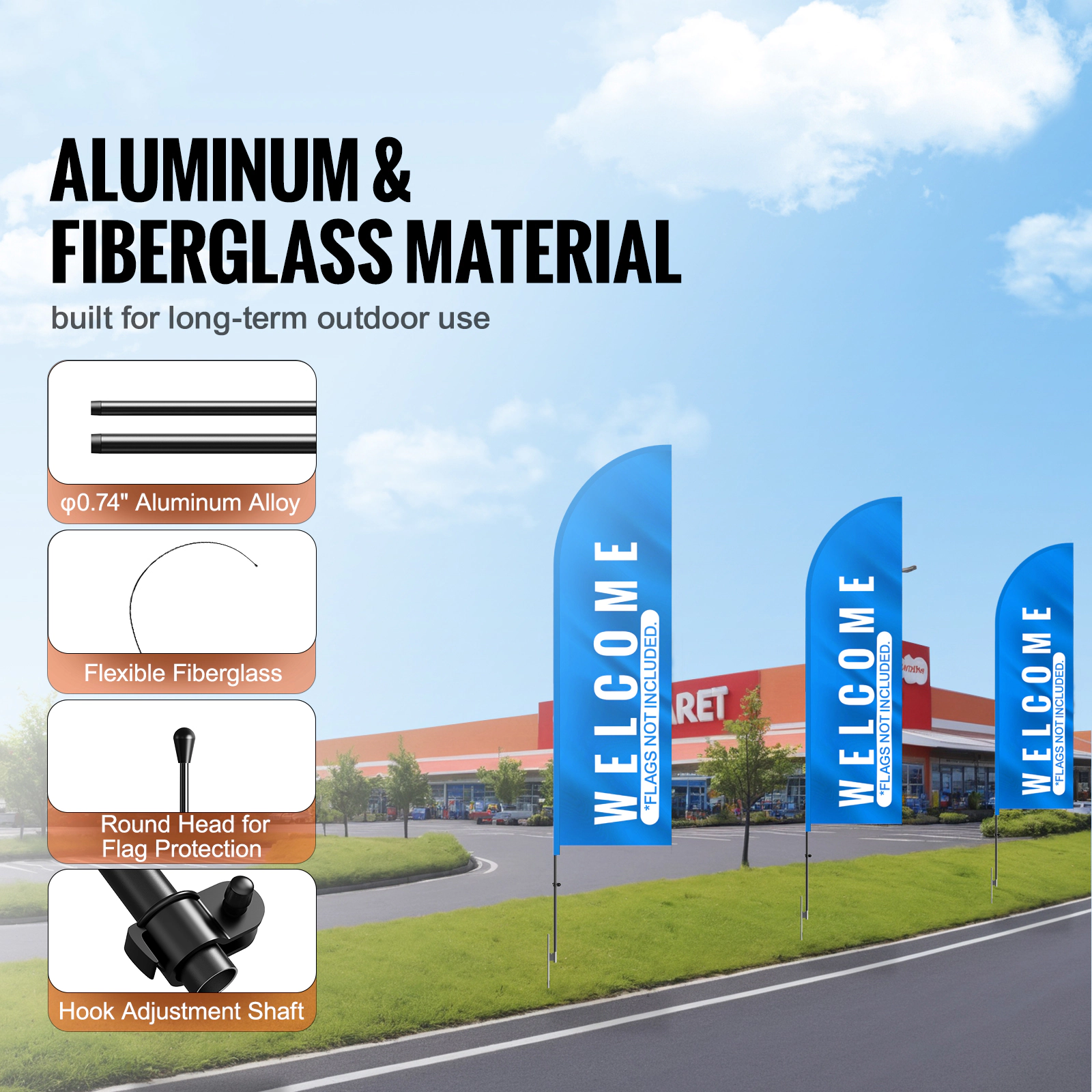 HONGGE Feather Flag Pole Kit Swooper Flag Pole Sign Flag Poles for Business Advertising Flags Outdoor with Ground