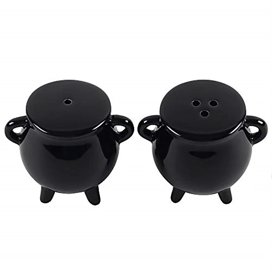 Pacific Giftware Witches Brew Black Ceramic Cauldron Salt and Pepper Set