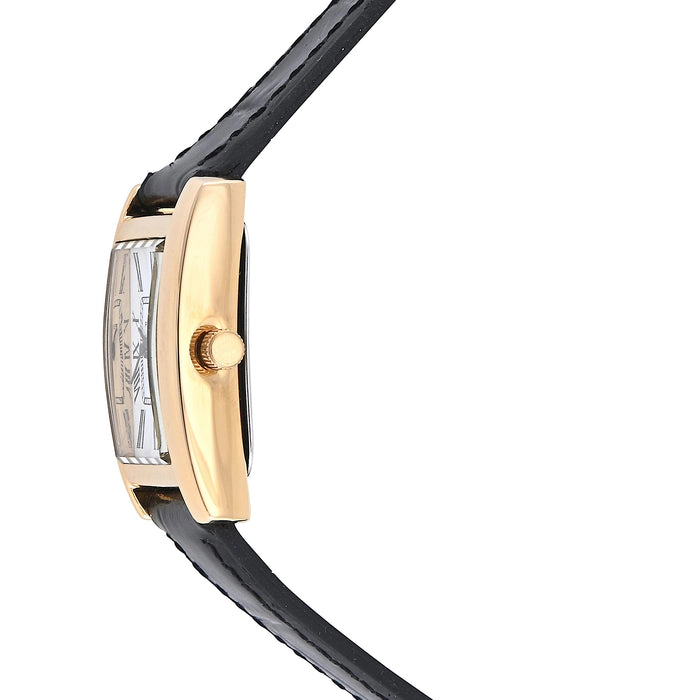 Peugeot Women's 34x20mm White Roman Dial Tank Dress Watch with Black Leather Strap
