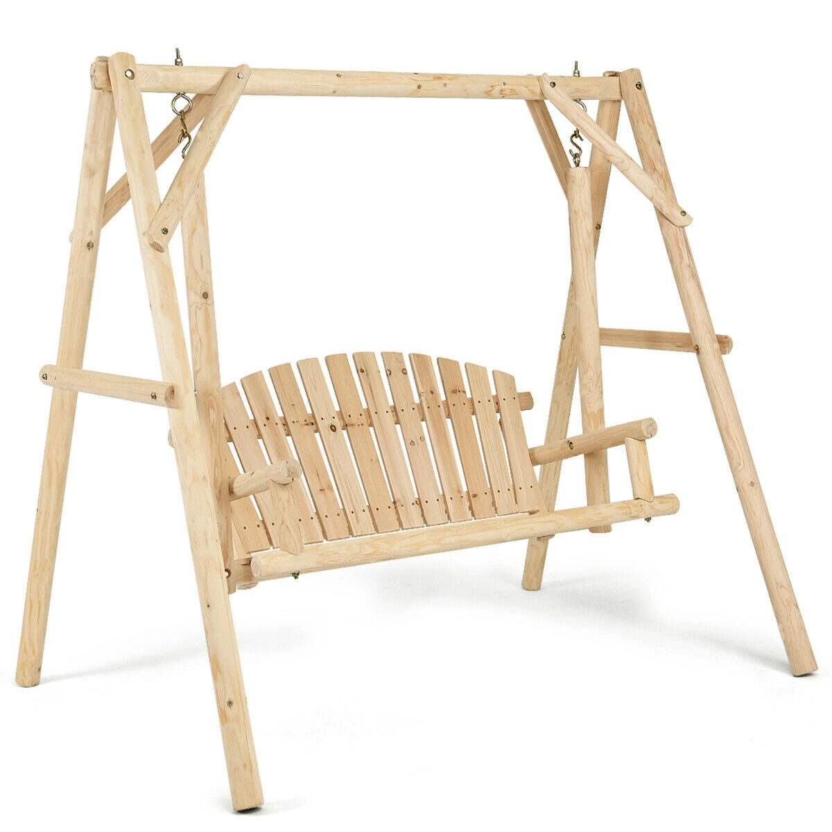 SUGIFT 52-Inch Natural Fir and Pine Wood Outdoor Porch Swing, 440-Lb Capacity