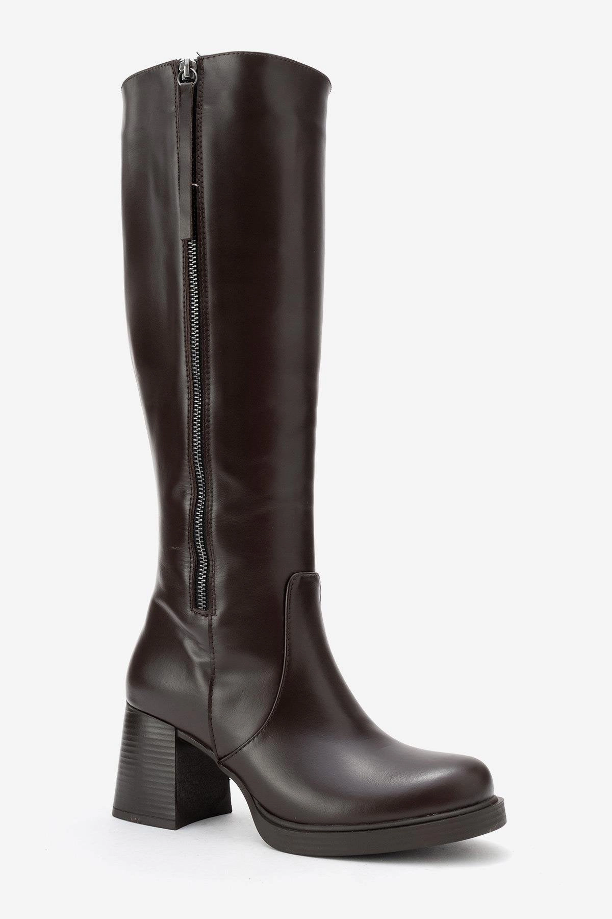Forever & Always Womens Lensa Leather Block Heel Boot