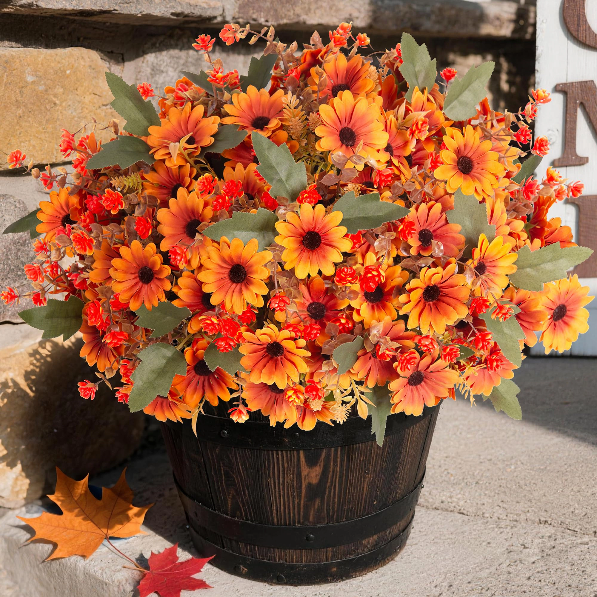 PUPWE 24 Artificial Mums For Outdoors Planters Flowers Fall Decor