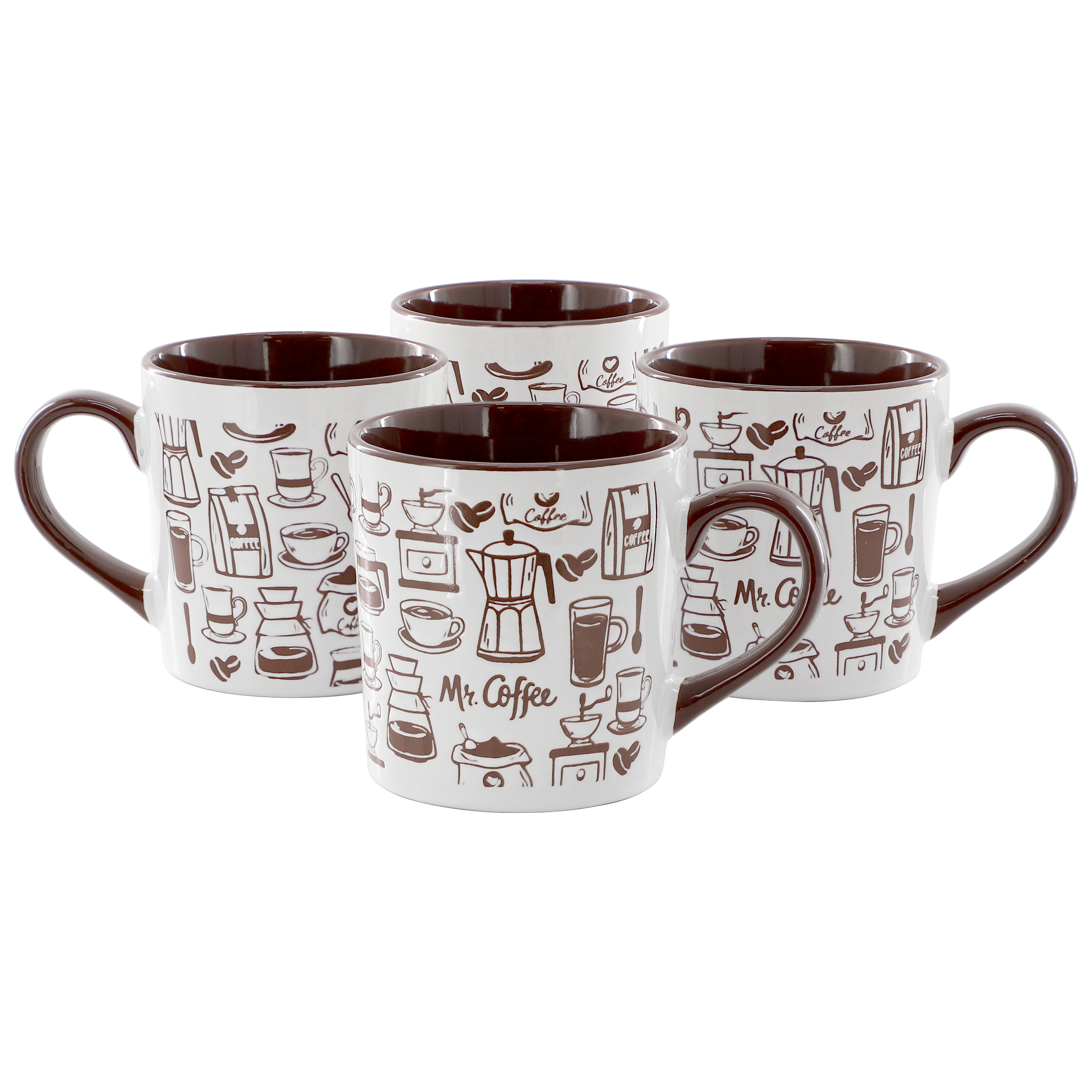 Mr. Coffee Vintage Brew 4 Piece 18 Ounce Coffee Maker Stoneware Mug Set in Brown