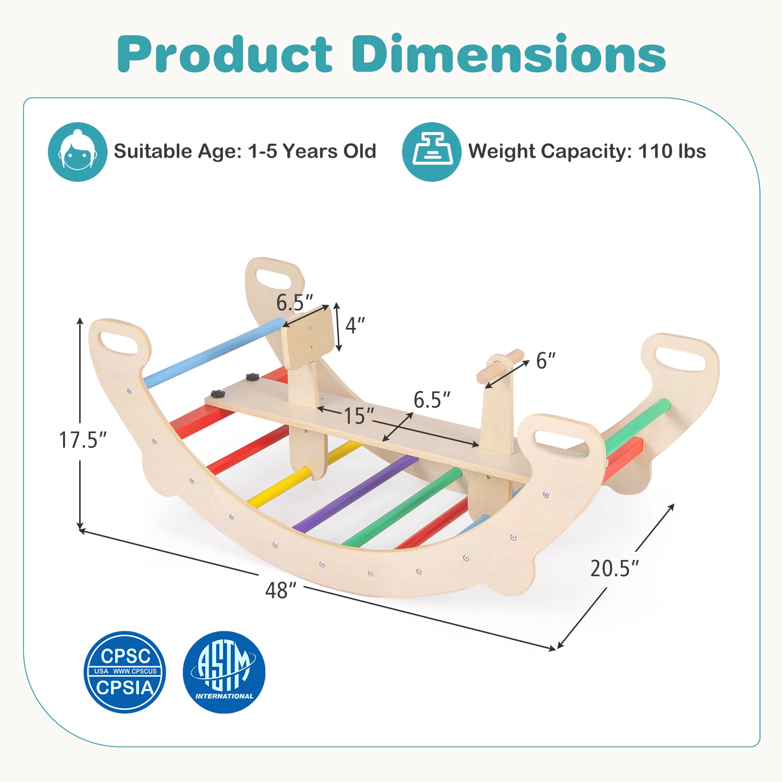 LJG Kids 4-in-1 Multifunctional Wooden Climbing Toys with Rocker and Crawling Tunnel