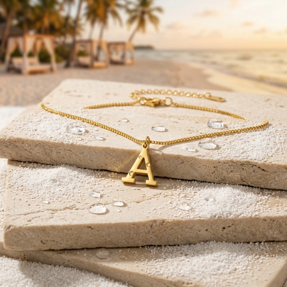 18K Gold Plated Initial Letter Necklace Stainless Steel Alphabet Pendant