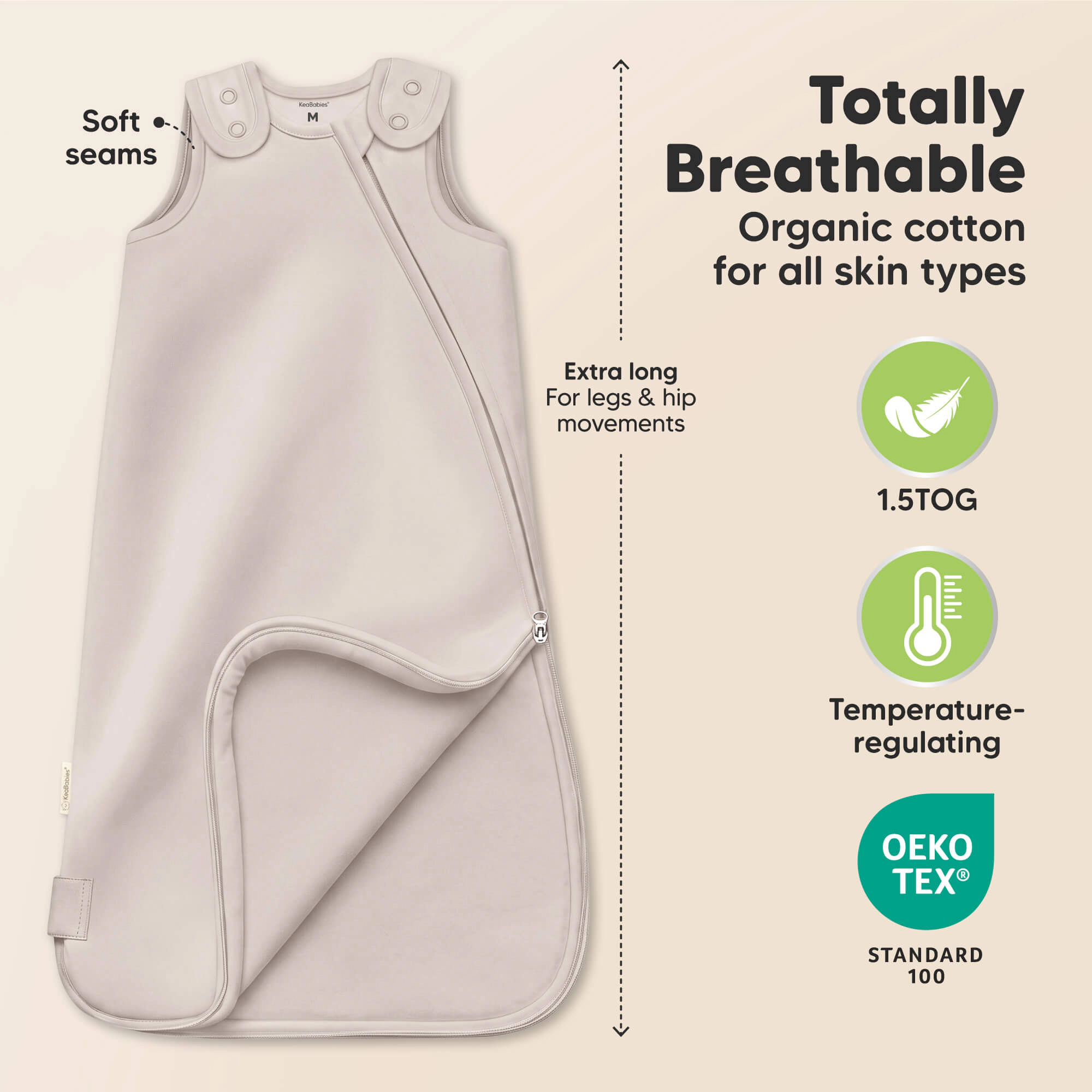 KeaBabies Soothe Sleep Sack, 2-Pack Organic Cotton Baby Wearable Blanket 1.5 TOG