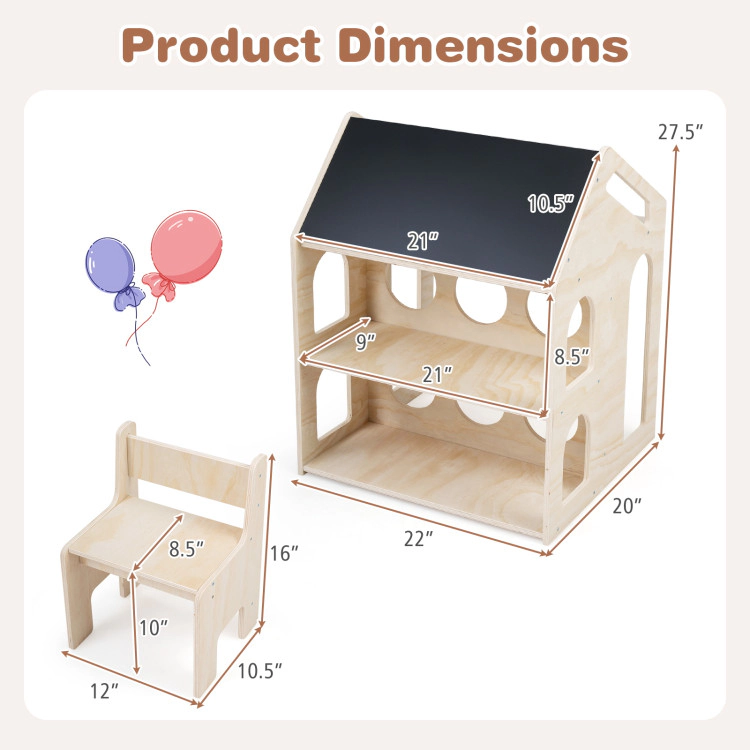 Hivvago House-Shaped Wooden Activity Kids Table Chair Set