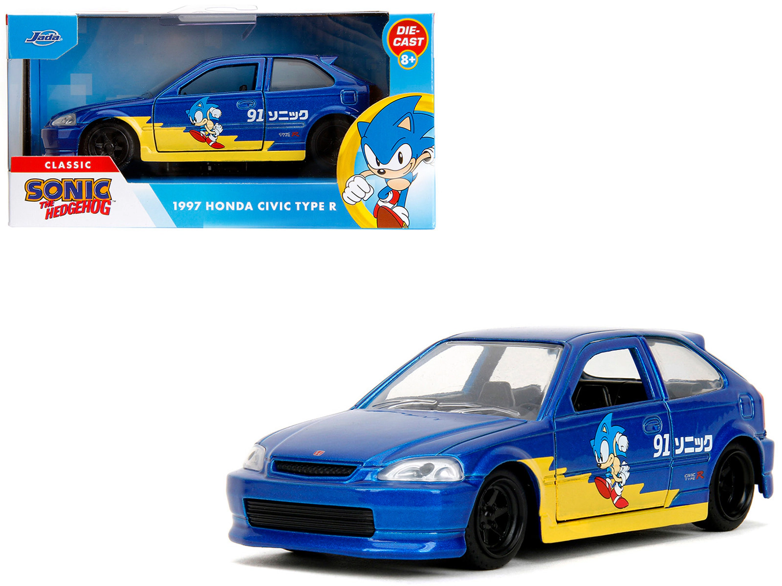 Jada 1997 Honda Civic Type R Blue Metallic with Graphics "Sonic the Hedgehog" (1991) Video Game "Hollywood