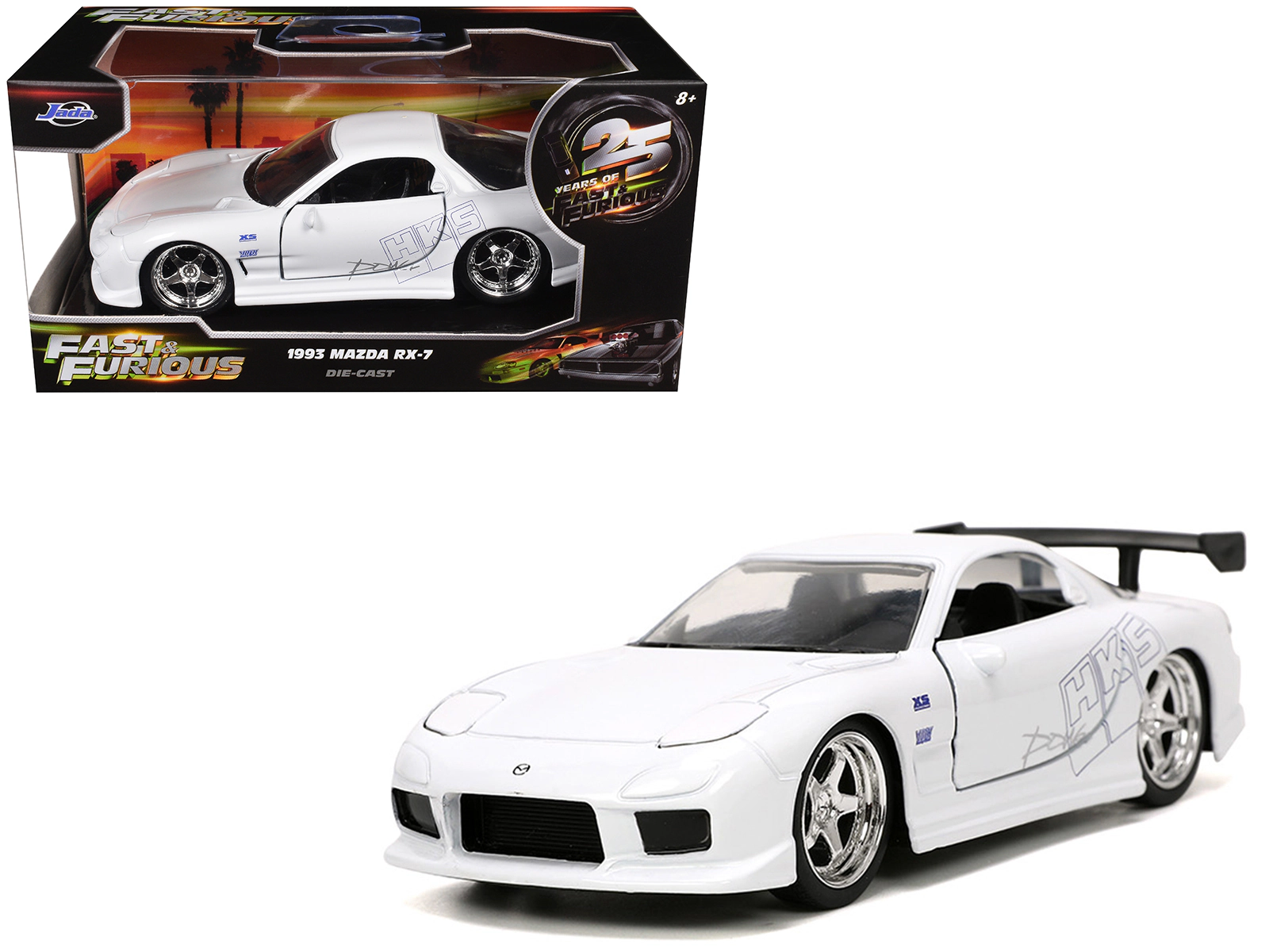 Jada Collectible 1993 Mazda Rx-7 "Hks" White "The Fast And Furious" (2001) Movie "25 Years Of & Series