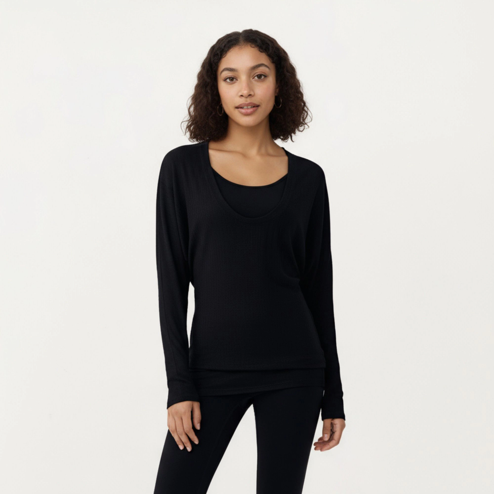 Anna-Kaci Women's Off Shoulder Long Sleeve Top with Soft Stretch Fabric Relaxed Draped Fit and Extended Hemline