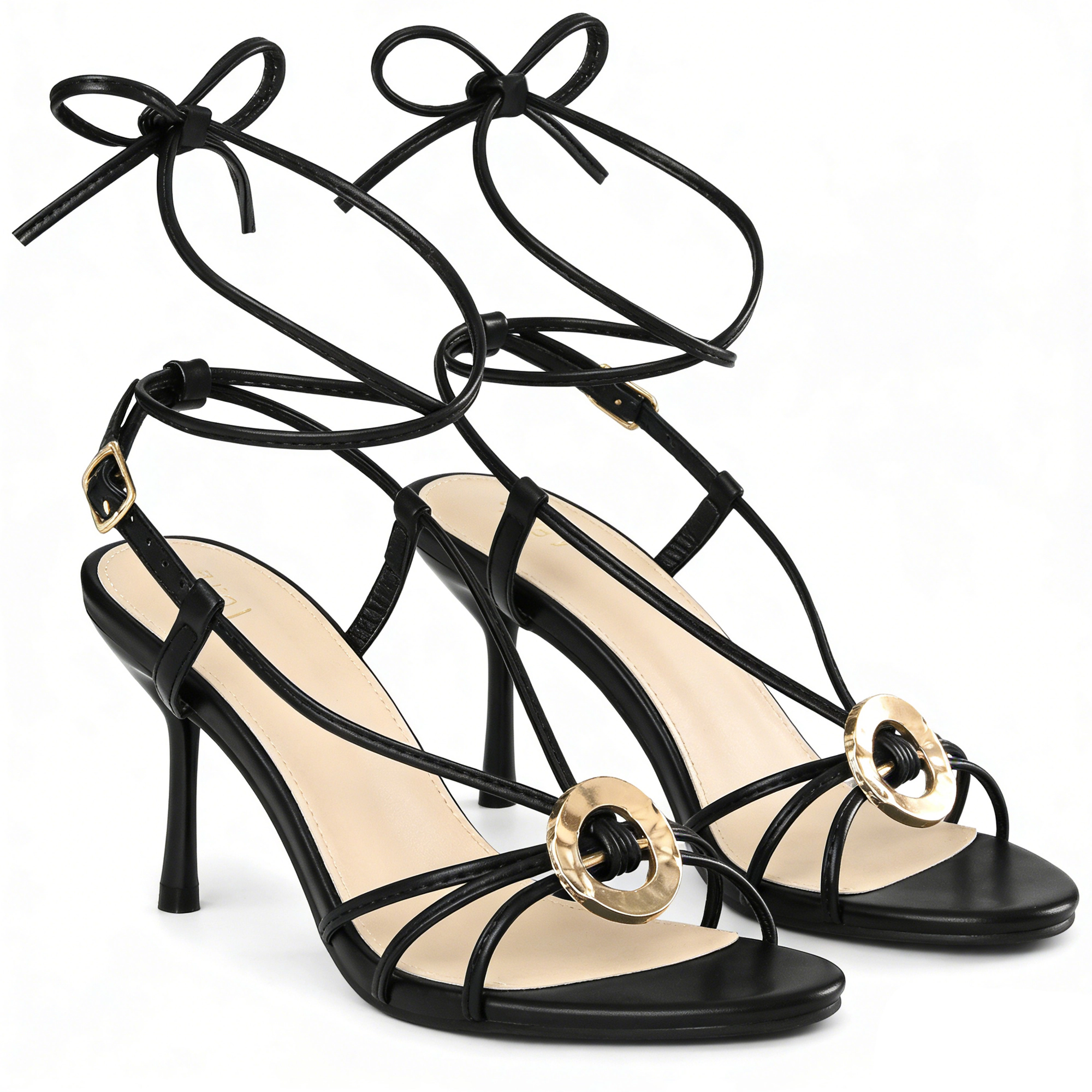 BLISSFUL STEP Women's Strappy Lace Up Open Toe Stiletto Heel Slingback Sandals