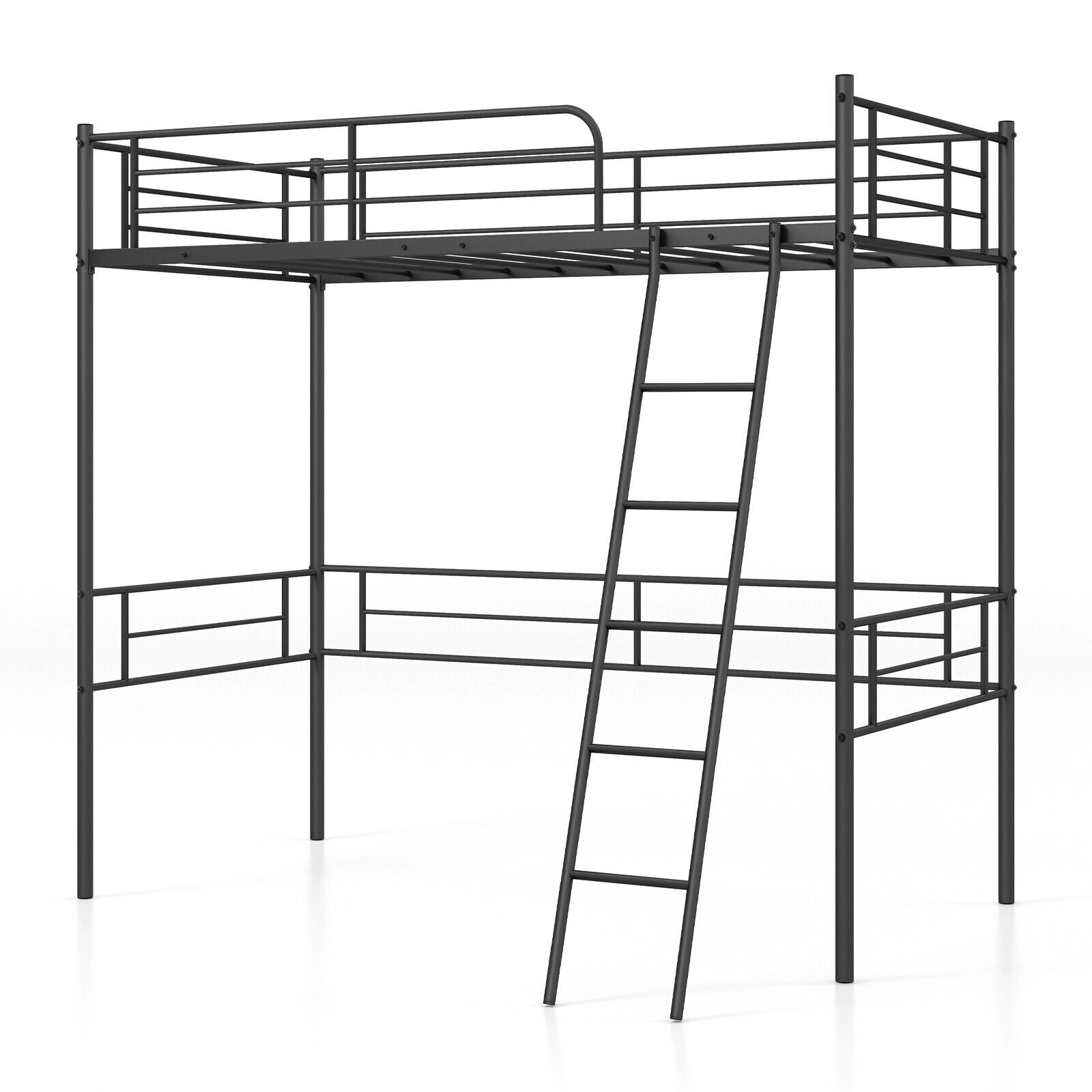 SUGIFT Metal Twin Loft Bed Frame with Guardrail and Ladder 330-lb Capacity Twin Size Black