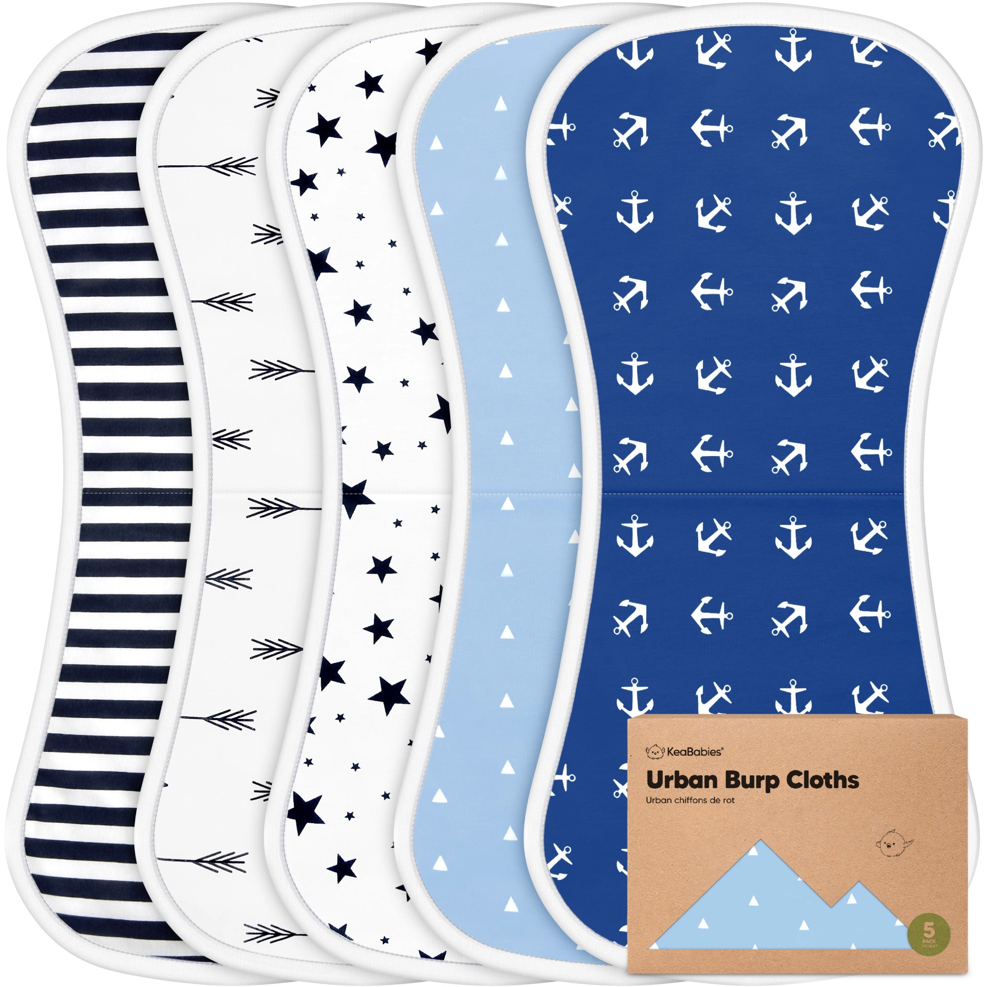 KeaBabies 5-Pack Urban Burp Cloths for Girls and Boys