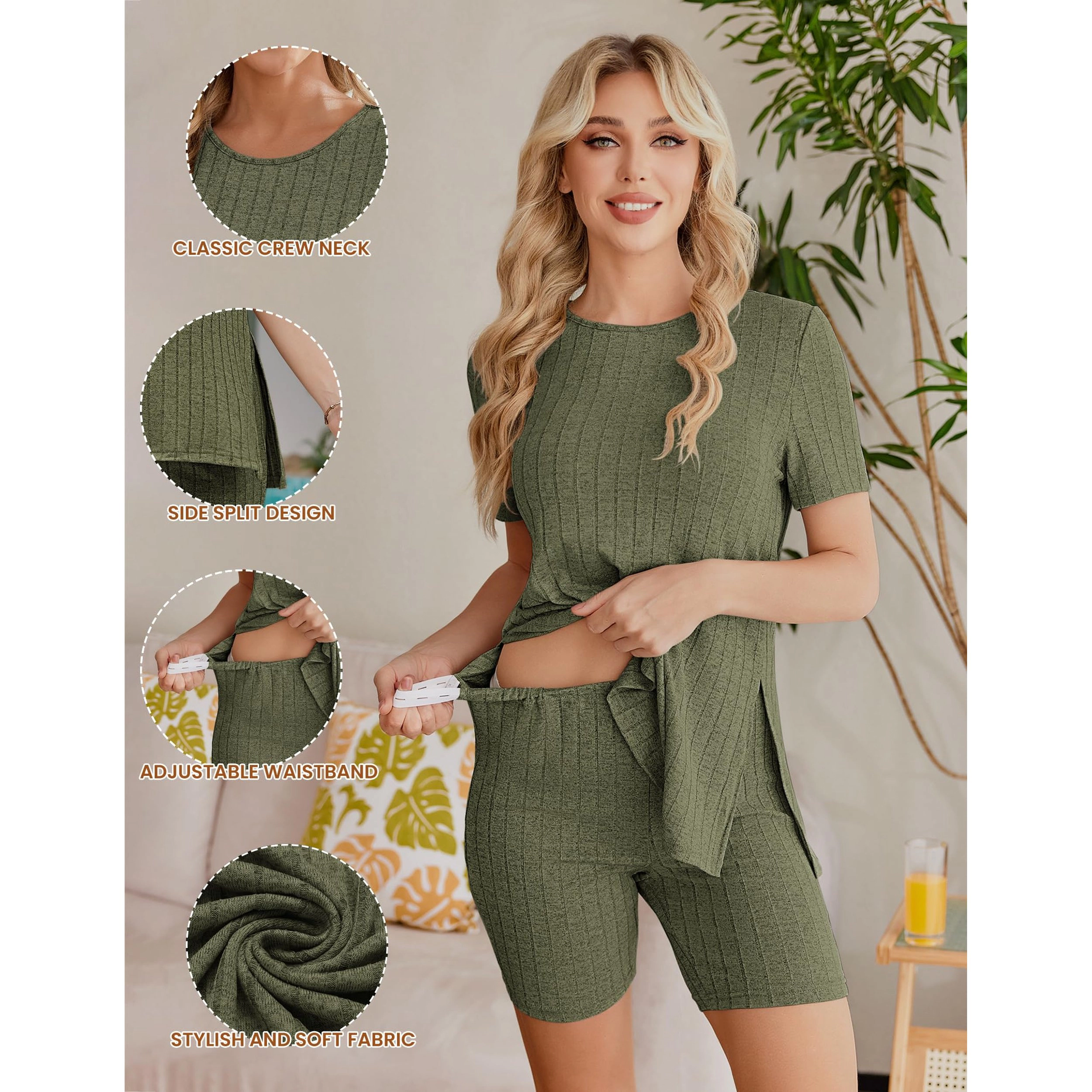 Ekouaer Women's 2 Piece Ribbed Knit Maternity Shirt & Biker Shorts Set
