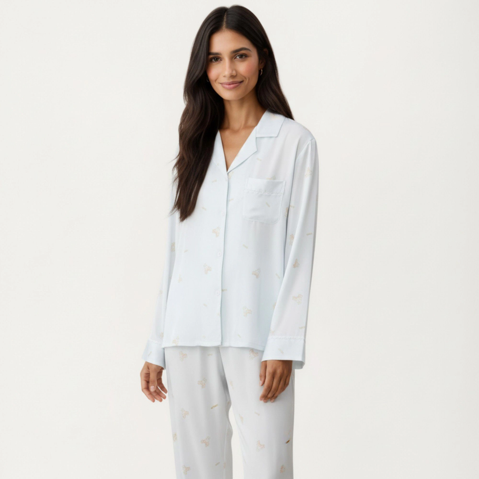 Anna-Kaci Women's 2-Piece Printed Button Front Pajama Top with Relaxed Long Sleeves and Matching Elastic Waist Pants