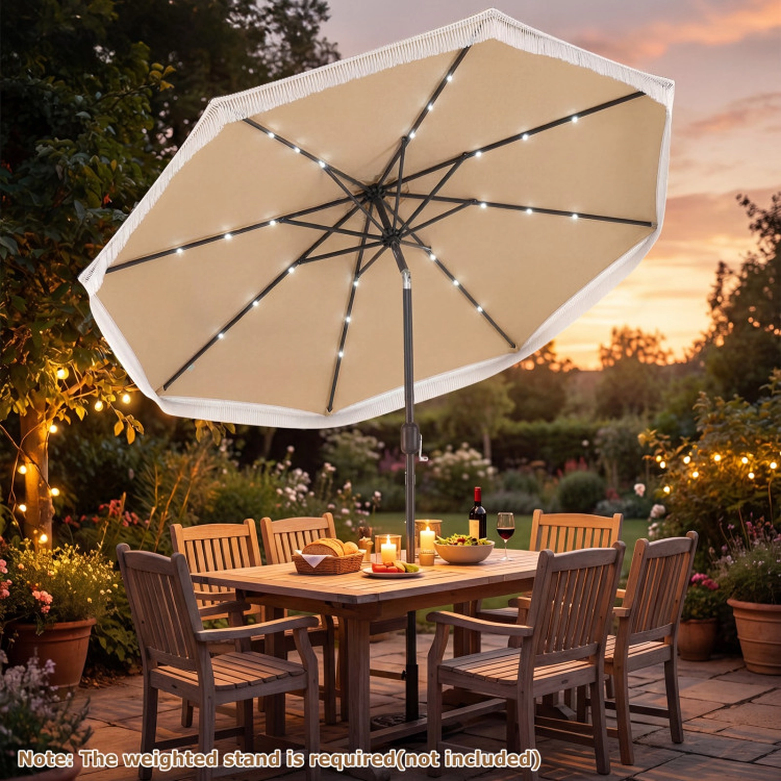 SUGIFT 24 LED Lights Push Button Tilt and Crank Lift 9 FT Solar Patio Umbrella