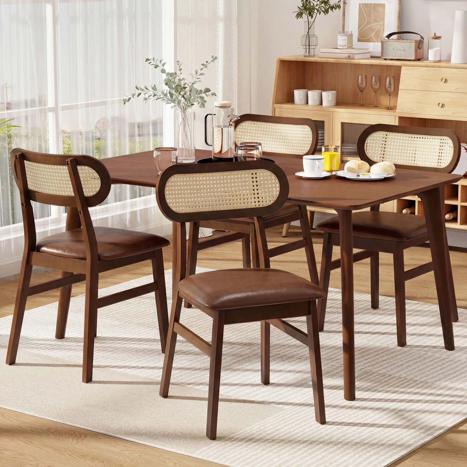 LJG Indoor Mid Century Wood Dining Chairs Set of 2 for Room